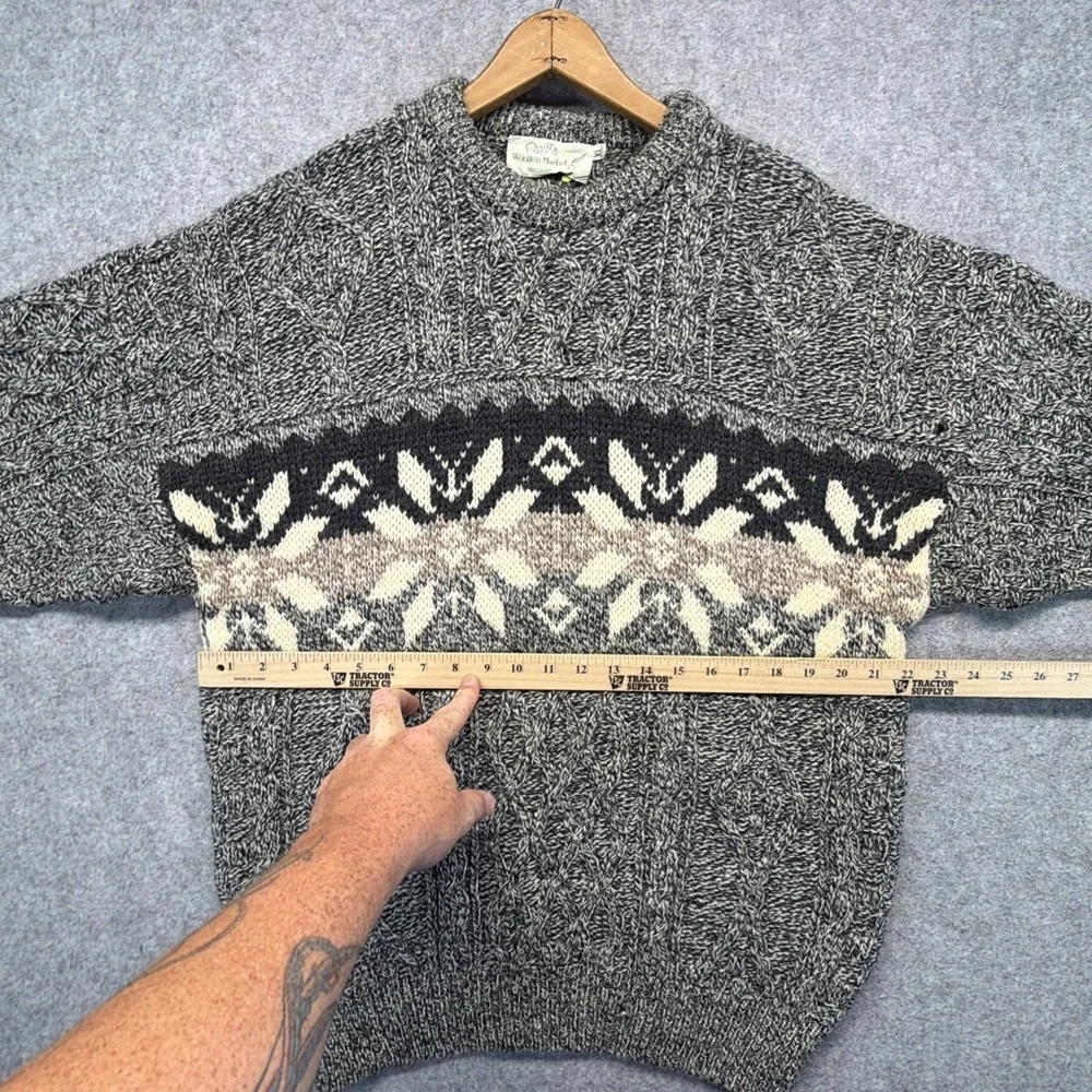 Quills Woollen Market Sweater Mens XL Beige Aran Wool Fail Isle